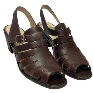 NICOLE MATISSE BROWN LEATHER STRAPPY OPEN TOE BLOCK HEELS SZ 7 MED